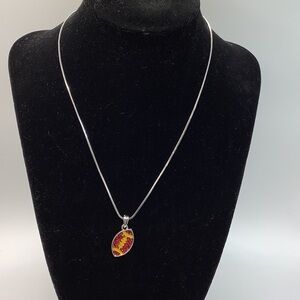 Red Football Pendant with Silver Tone Chain